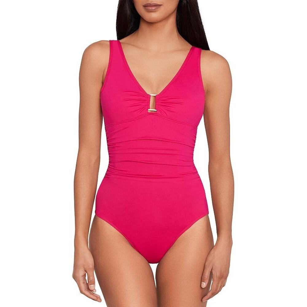Lauren Ralph Lauren Ring Detail One Piece Swimsuit Freesia Pink Size 16 1033